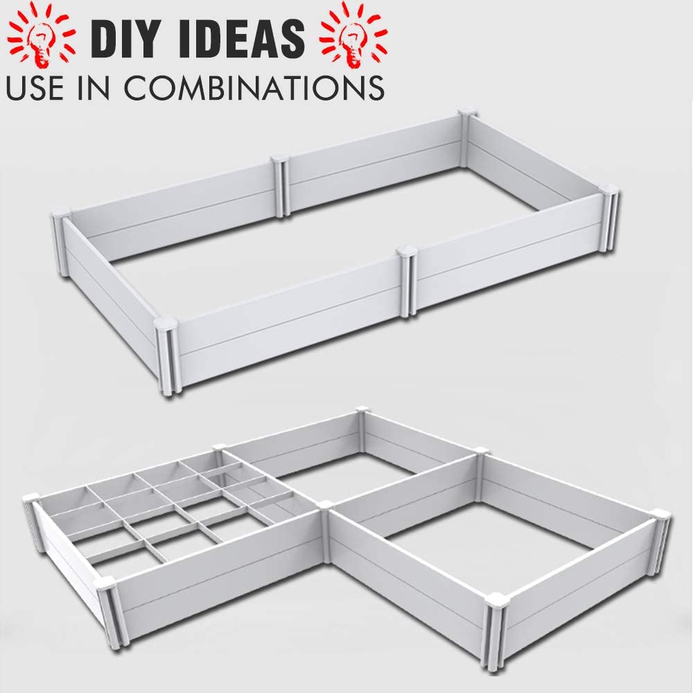 Kdgarden 4'x4' White Vinyl Raised Garden Bed Kit, Outdoor Above Ground Garden Box for Growing Vegetables, Flowers, Herbs, DIY Gardening, Whelping Pen and More