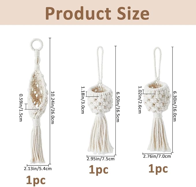 SUPERFINDINGS 3Pcs 3 Styles Macrame Wall Hanging Boho Decor Cotton Wall Hanging