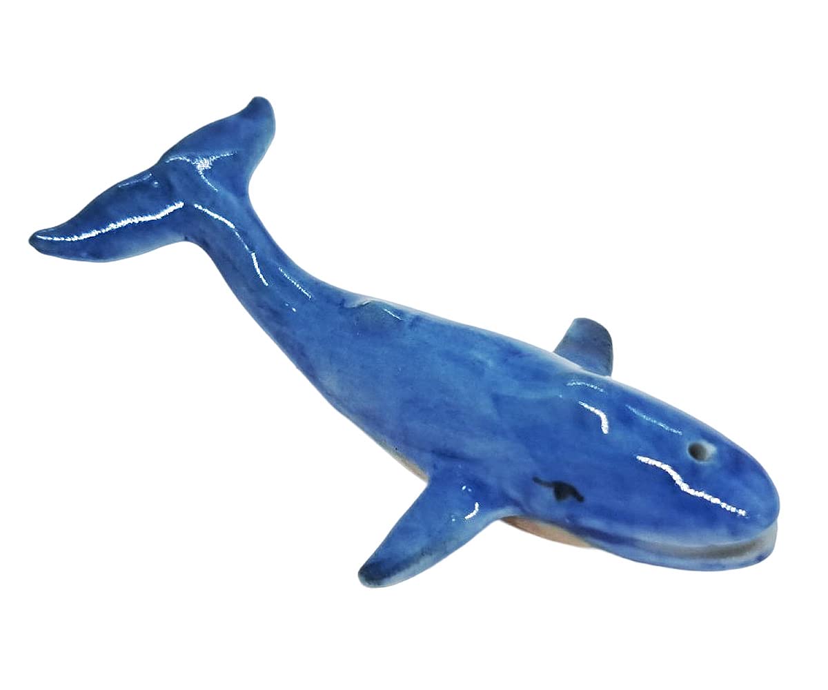 WitnyStore Tiny 2¼" Blue Whale Tail Up Figurine - Miniature Hand Made Ceramic Dolphins Porpoises Whales Marine Mammal Aquatic Sea Animals Fish Porcelain Decorative Collectible Figurines Décor Gifts