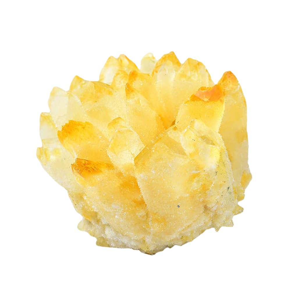 WNJZ Gorgeous Lab Phantom Quartz Crystal Cluster with Wooden Stand Healing Mineral Specimen VUG Home Office Aquarium Decoration (Yellow)