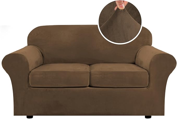 H.VERSAILTEX Real Velvet Plush 3 Piece Stretch Sofa Covers Couch Covers