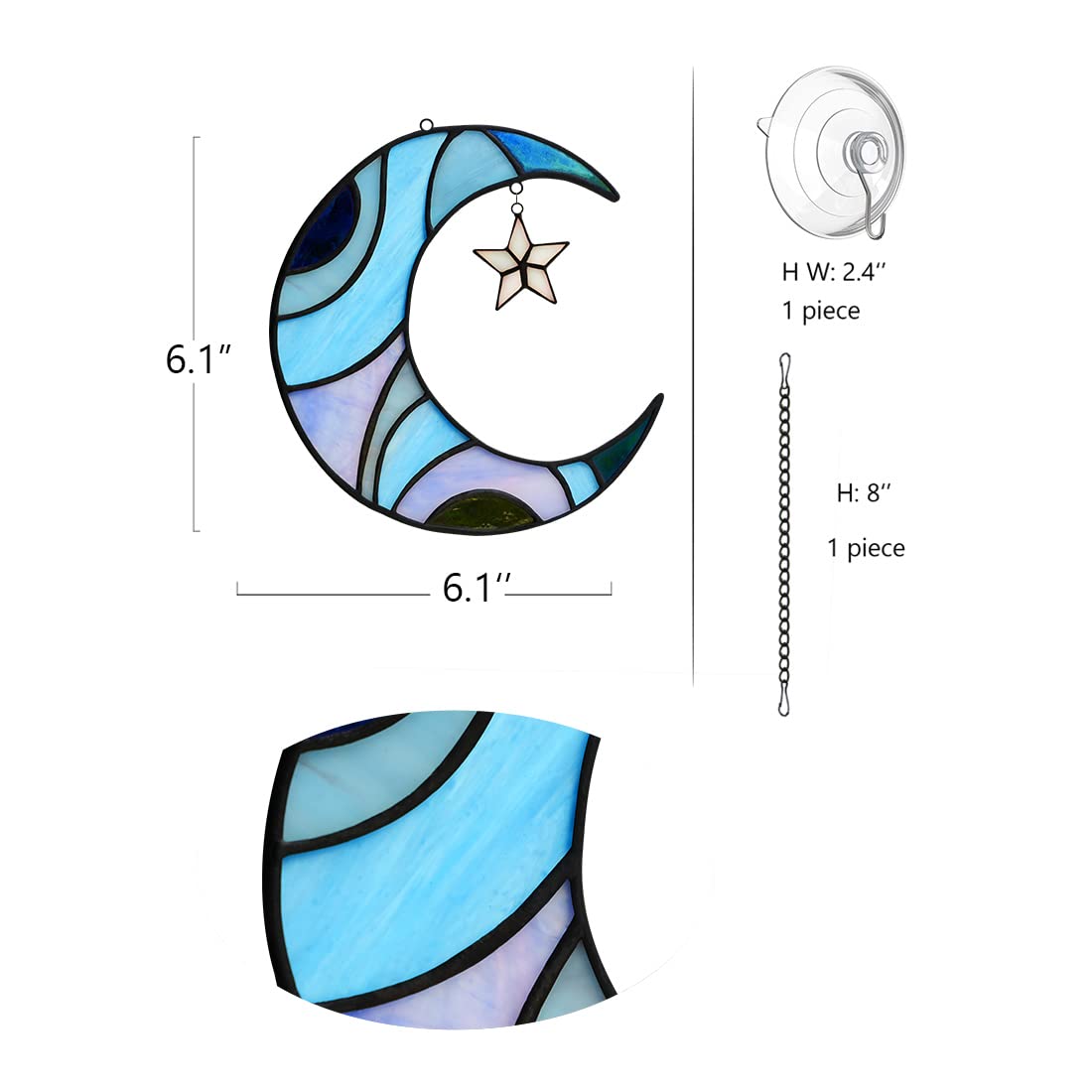 HAOSUM Stars and Moon Stained Glass Suncatcher - Window Decor Gift for Home Indoor - Crescent Moon and Star Decorations for Women