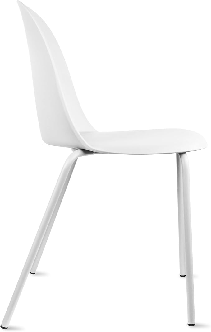 2xhome Modern Stackable Armless Dining Chair | Plastic Shell Seat with Metal Legs | Indoor or Outdoor Use | Home Kitchen Patio (4, White, No Padding)