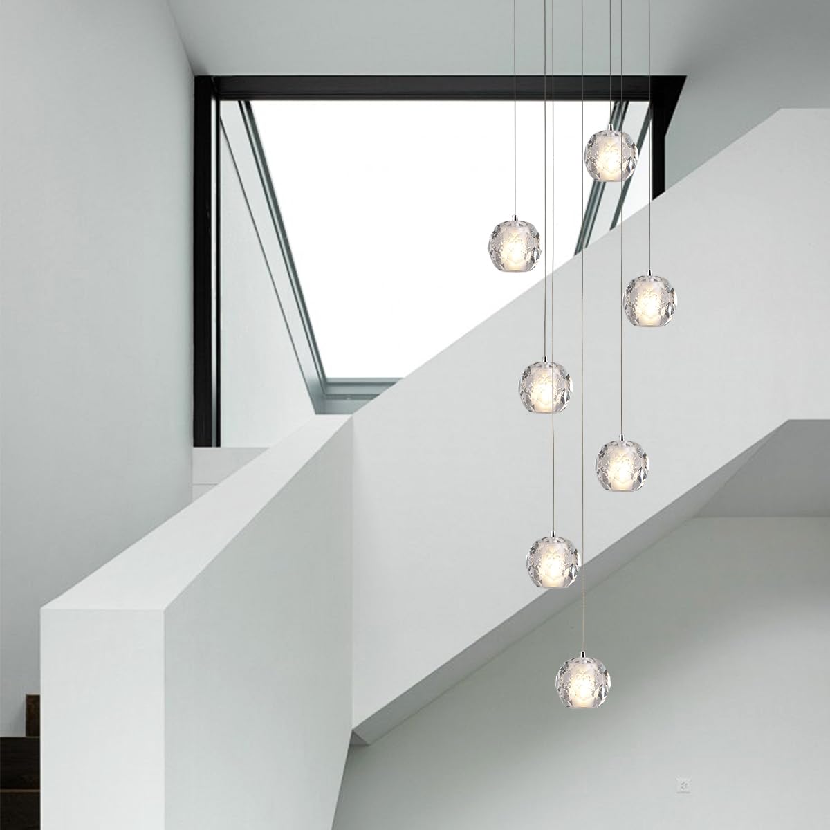 Yaskina Cluster Pendant Light, Modern 7 Lights Chrome Crystal Chandelier, Bubble Raindrop Pendant Lighting 59" Long Light Fixture for Foyer Entryway Staircase