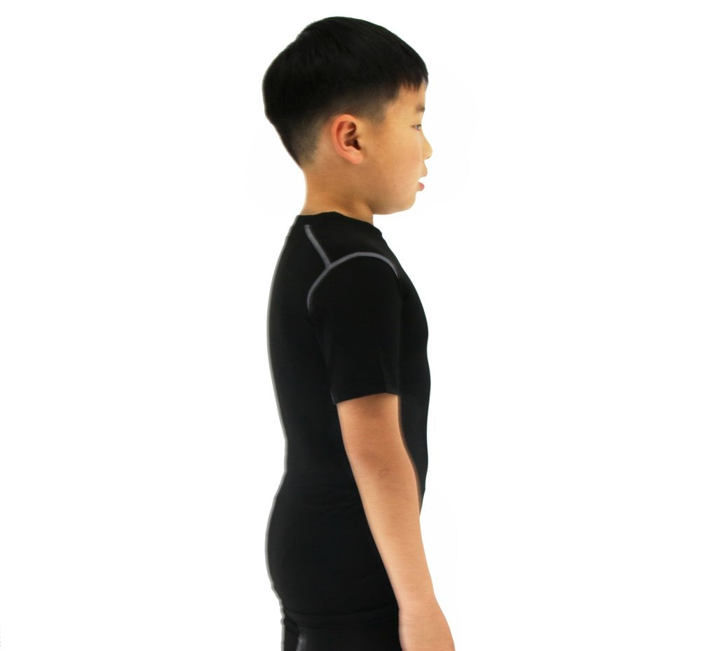 LANBAOSI Boy's Compression Shirts Child's Short Sleeve Base Layer Tops Black 7