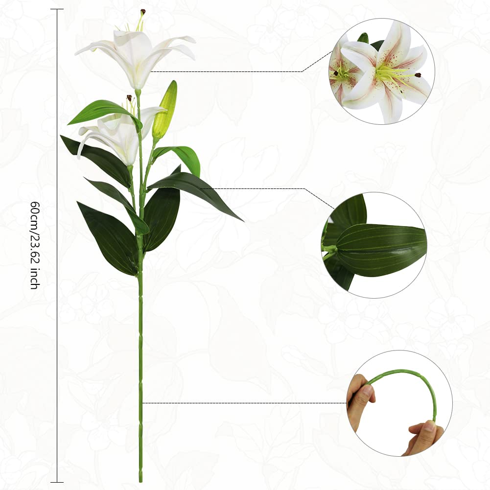 Olrla 60CM Long Artificial Lily 4PCS, toal 8 Blooming Flower Heads 4 Buds, 3D Print Fake Tiger Lily Flowers for Wedding Home Hotel Office Decoration (NO VASE)