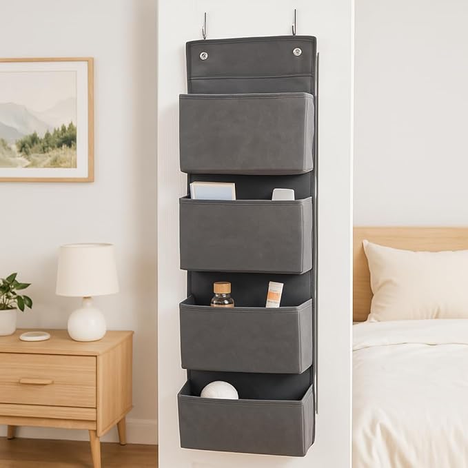 Joyful Moose Over the Door Hanging Organizer Closet Storage Bins Grey