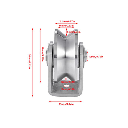 2pcs V Groove Wheel Stainless Steel Heavy Duty Wire Rope Pulley Block Sliding Gate Rollers Double Bearing Plate Caster Solid Track Rollers Wheels Fence Gate Wheel