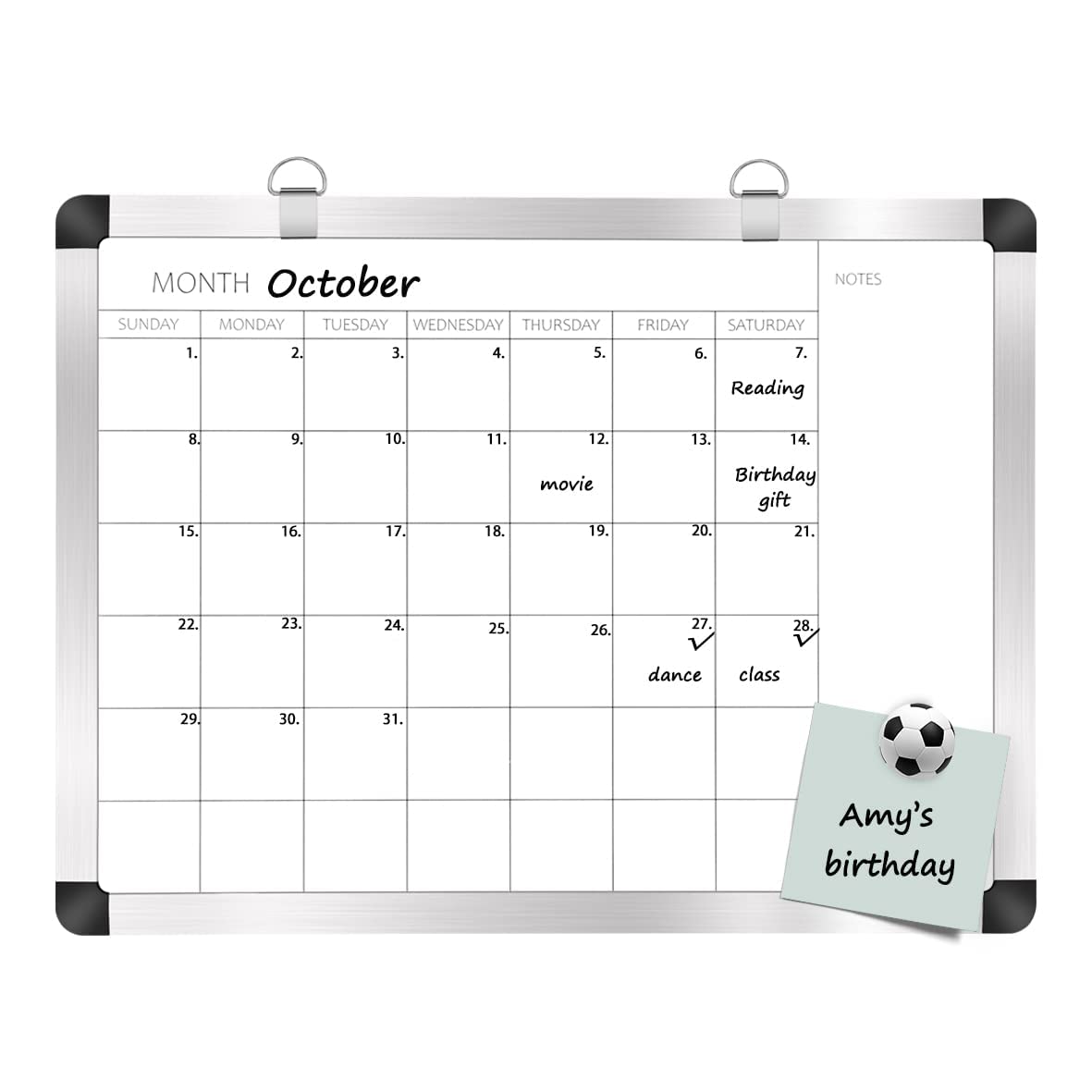 TORASO Dry Erase Monthly Calendar Board, Magnetic Surface Whiteboard for Wall, Office/School/Home, Aluminum Frame Hanging Board 11.8"x 15.7"(YL-Silver-3040-A)