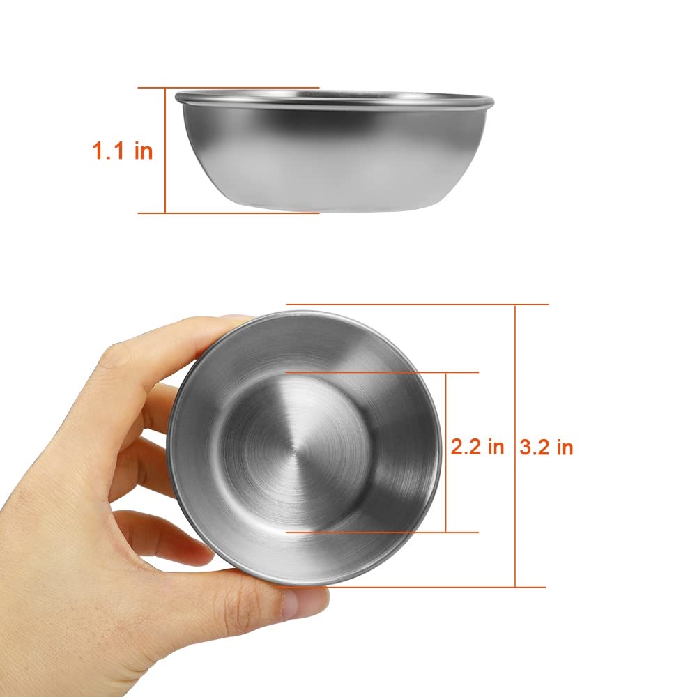 Amytalk 12 Pack 3.2inch Stainless Steel Sauce Dishes Mini Individual Saucers Bowl Round Seasoning Dishes Sushi Dipping Bowl Appetizer Plates, Sliver