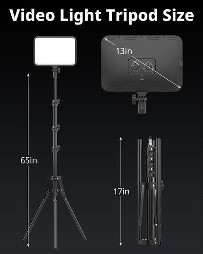 UBeesize 2 Pack LED Video Light Kit, Photography Lighting, 13" Studio Lights with 65" Tripod Stand and Phone Holders, Podcast Lighting for Video Recording,Tiktok,YouTube