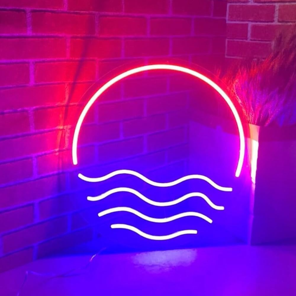 LED Decorative Lights USB Mountains Sunrise Sunset Led Neon Signs Home Decoration Wall Art Holiday Gift Brightness Adjustable 16.5''x11.8''