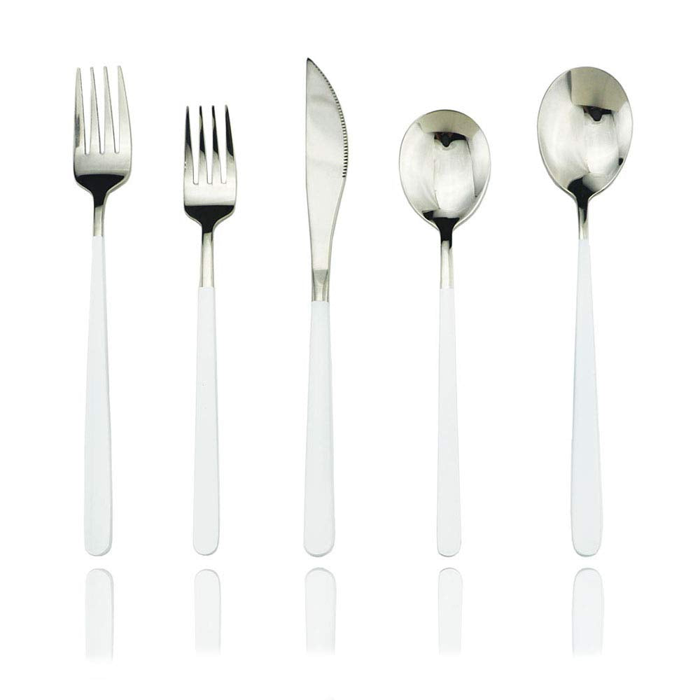 JASHII 20-Piece SUS304 Stainless Steel Silverware Set Luxury Flatware Cutlery Set Mirror Polished Service for 4 Include Knife Fork Spoon Dishwasher Safe (White silver)
