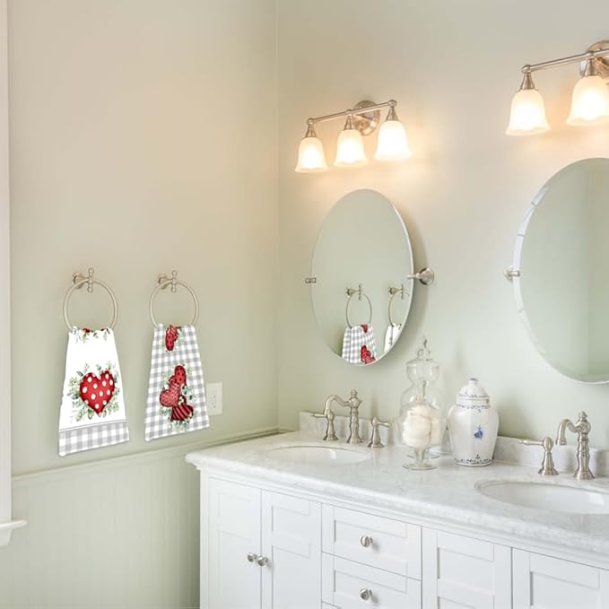 Valentine Bathroom Hand Towels, 2 Packs Decorative Pink Love Heart Kitchen