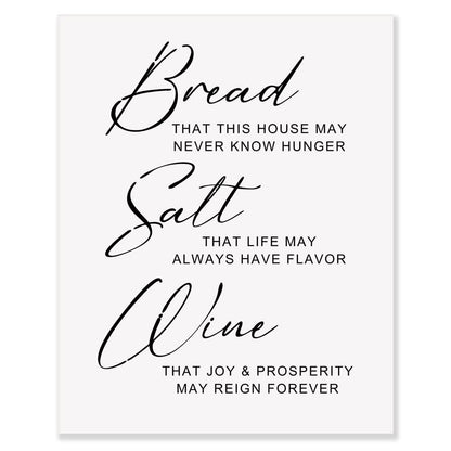 Bread Salt Wine Sign, Farmhouse Wall Decor, Inspirational Wonderful Life Quote Sign, Housewarming Gift, Home Decor, Home Wall Art Print - Without Frame - 8x10"
