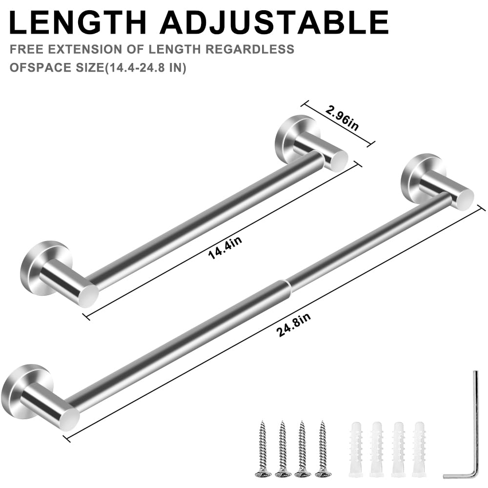 MGahyi Towel Racks for Bathroom-Adjustable Towel Holder(13.18inch-24inch) Sturdy and Rustproof Towel Bar Wall Mounted, Single Towel Bar Rod for Bathroom Accessories(1Pack,Silver)
