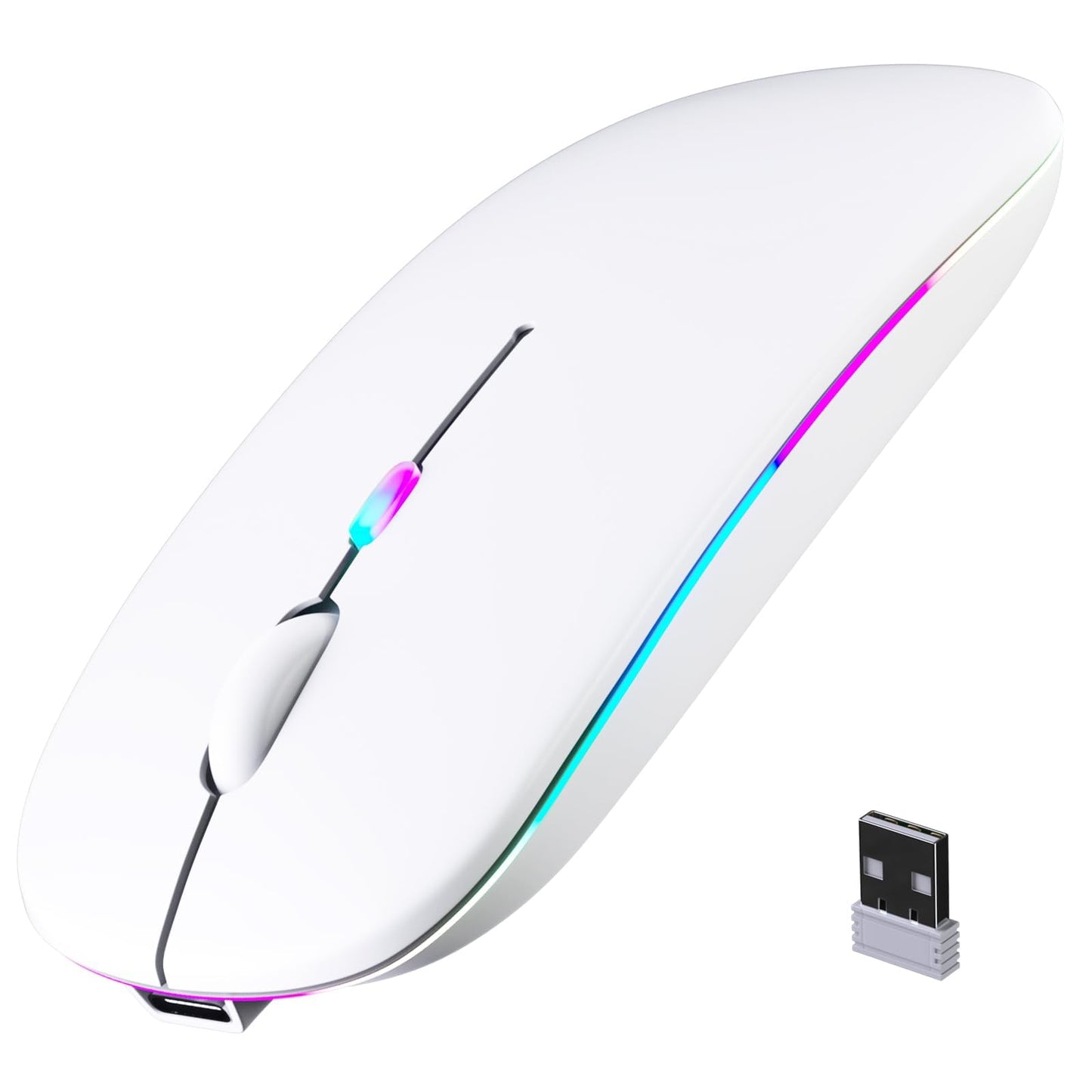 Wireless Bluetooth Mouse, Rechargeable, LED, Silent, Ultra-thin Design (Bluetooth 5.2 and 2.4GHz USB Receiver) | Portable Computer Mouse for Laptops, iPads, MacBooks and Apple Devices (Black)