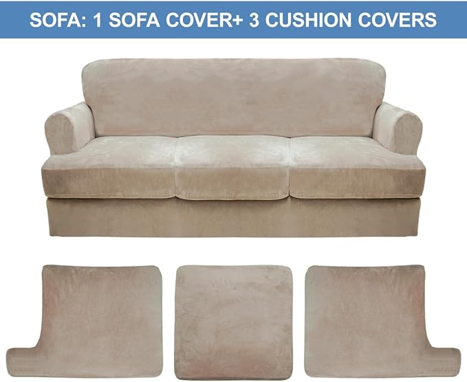 CUCRAF Cushion Sofa Cover 4 Piece Slipcovers, Soft Thick Velvet Couch Cover