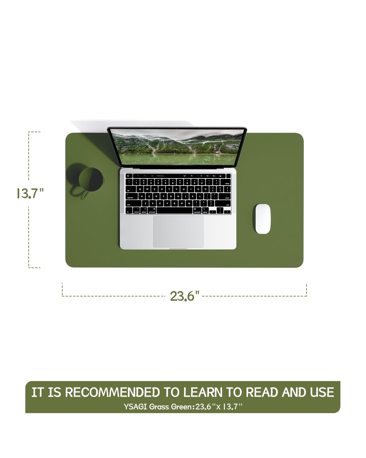 YSAGi Non-Slip Desk Pad, Waterproof PVC Leather Desk Table Protector, Ultra Thin Large Mouse Pad, Easy Clean Laptop Desk Writing Mat for Office Work/Home/Decor (60 x 35 cm, Grass Green)