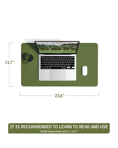 YSAGi Non-Slip Desk Pad, Waterproof PVC Leather Desk Table Protector, Ultra Thin Large Mouse Pad, Easy Clean Laptop Desk Writing Mat for Office Work/Home/Decor (60 x 35 cm, Grass Green)