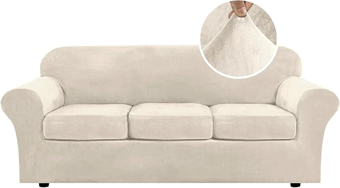 H.VERSAILTEX Modern Velvet Plush 4 Piece High Stretch Sofa Slipcover Furniture