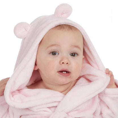 Hoolaroo Personalised Baby Dressing Gown Baby Dressing Gown Robe With Teddy Ears Bath Robe Towel Personalised Gifts Girl Boy Clothing Pink 12-18 Months