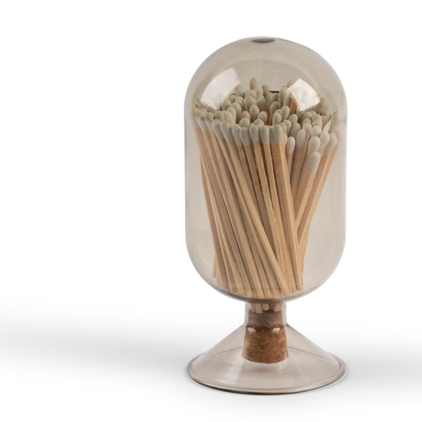 MILAVERA Premium Smoke Glass Cloche - Decorative Jar with Striker. Holder for Long Matches for Candles, Fireplace, Bathroom Accessories, Bath Salts. Includes Attachable Match Striker. (No Matches)