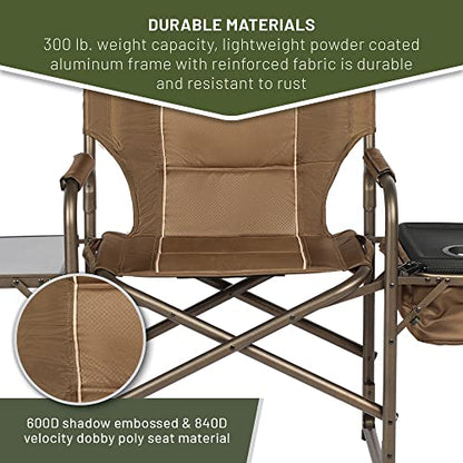 TIMBER RIDGE Folding Camping Chair with Cooler Bag, Director Chair Foldable with Side Table for Adults, Camp Chairs for Outdoor, Lawn, Sports, Fishing, Heavy Duty Supports 300lbs, Earth Brown