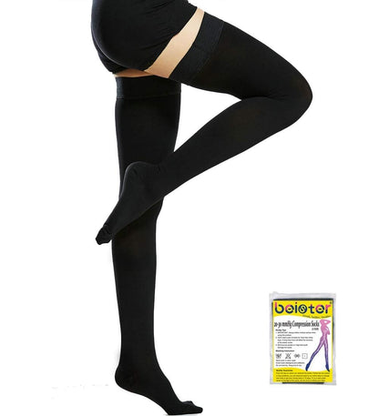 Beister Medical Closed Toe Thigh High Compression Stockings with Silicone Band for Women & Men, Firm 20-30 mmHg Graduated Support for Varicose Veins, Edema, Flight （1 Pair）