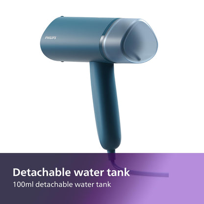 Philips 3000 Series Handheld Steamer - 1000W, 20 g/min Steam, Detachable 100ml Water Tank, Plastic Plate, Blue (STH3000/20)