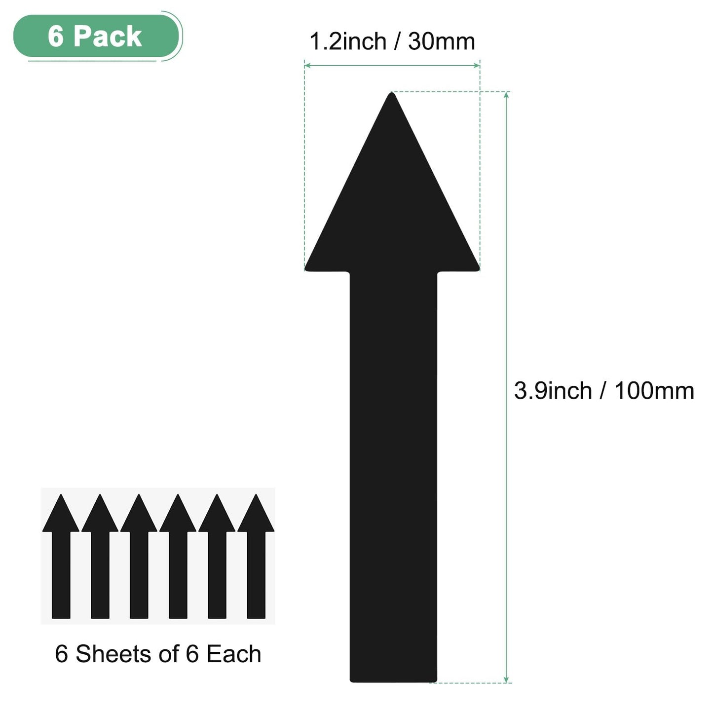 M METERXITY 6-Pack Arrow Sticker, 4 x 1 Inch/ 100 x 30 mm PVC Waterproof Self-Adhesive Directional Arrows Removable Directional Floor Decal Stickers for Wall Marking/Road Sign [Black]