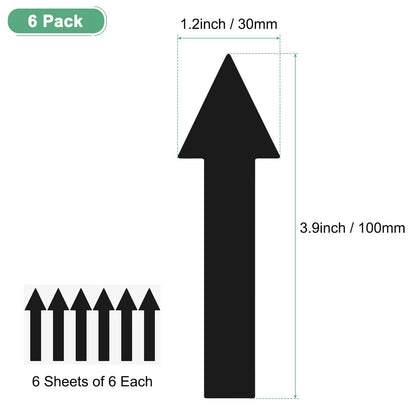 M METERXITY 6-Pack Arrow Sticker, 4 x 1 Inch/ 100 x 30 mm PVC Waterproof Self-Adhesive Directional Arrows Removable Directional Floor Decal Stickers for Wall Marking/Road Sign [Black]