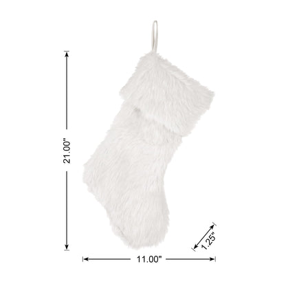 Glithome 21" L White Plush Christmas Stocking with Hooked Xmas Stocking for Christmas Decorations and Party Accessory