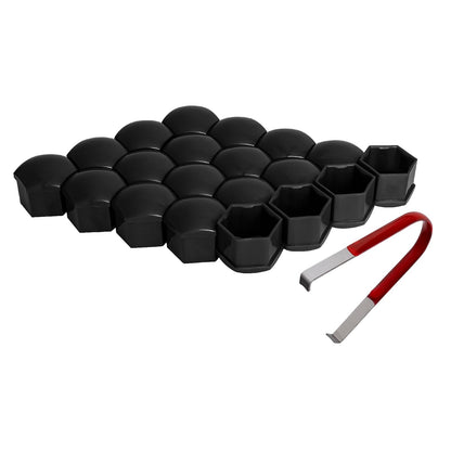 AOIT 20PCS Lug Nut Covers - 3/4'' Wheel Nut Bolt Cover Caps, 19mm Hexagonal Nut Covers with Removal Tool, Wheel Bolt Dust Caps Compatible with Au di, Auto Rims Nut Exterior Protection, Black