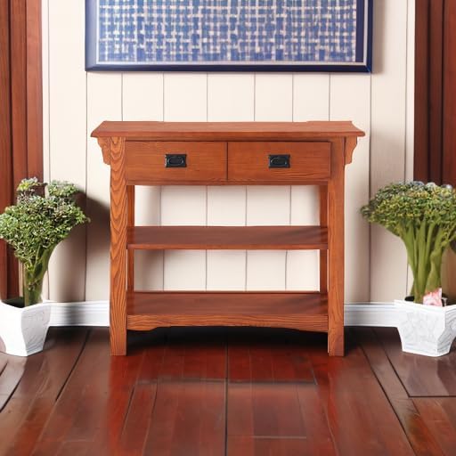 Leick Home Mission Impeccable Bookshelf, Solid Wood, 2 Drawers, 2 Shelves