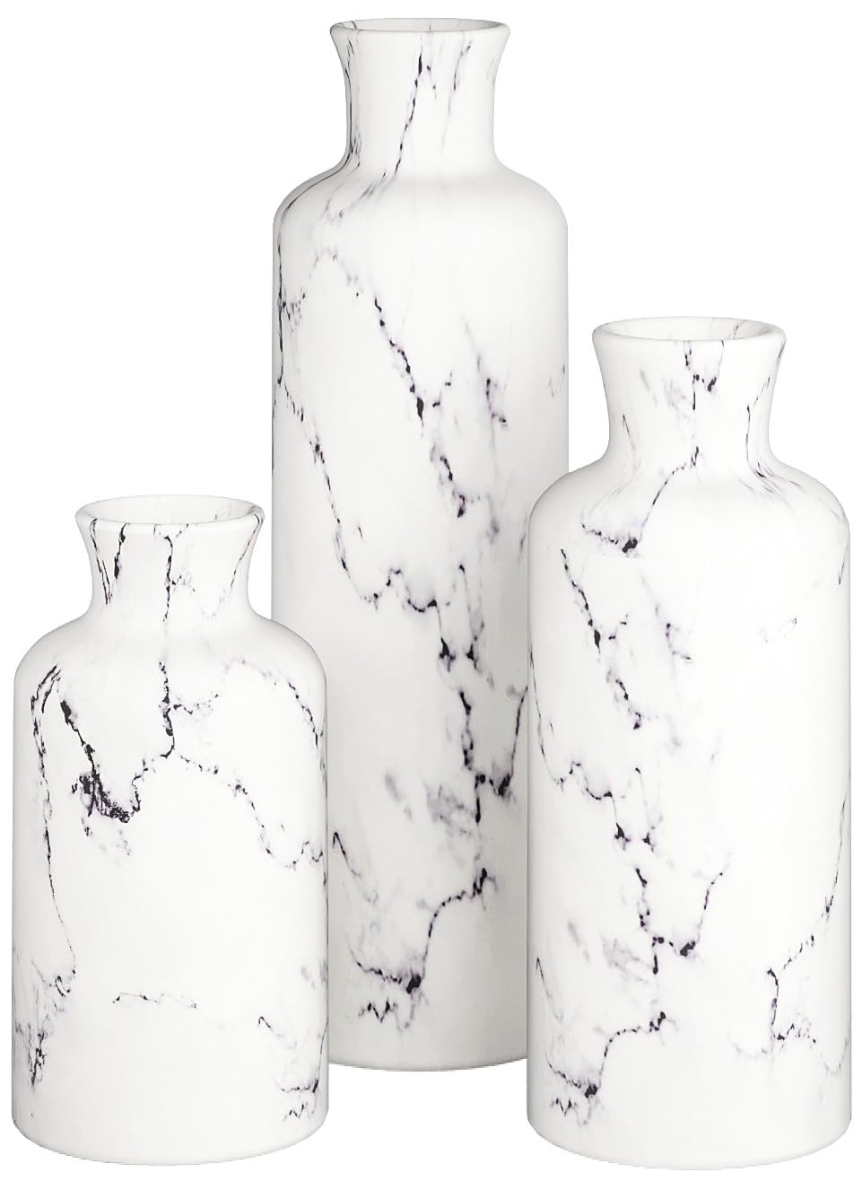 Creative Scents White Marble Look Vases Home Decor - Vase Set of 3 - Perfect for Holding Pampas Grass, Dried/Fresh Flowers, Vases for Your Kitchen, Bedroom, Office, Living/Dining Room, or Shelf Decor
