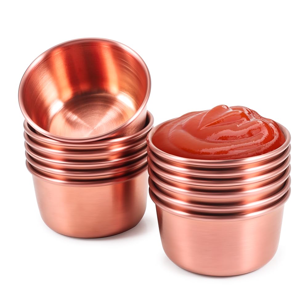 Amytalk Ramekin Sauce Dipping Bowl Mini Sauce Cups Pudding Condiment Cups for Home Party Restaurant (Rose Gold 12PCS 60ml)