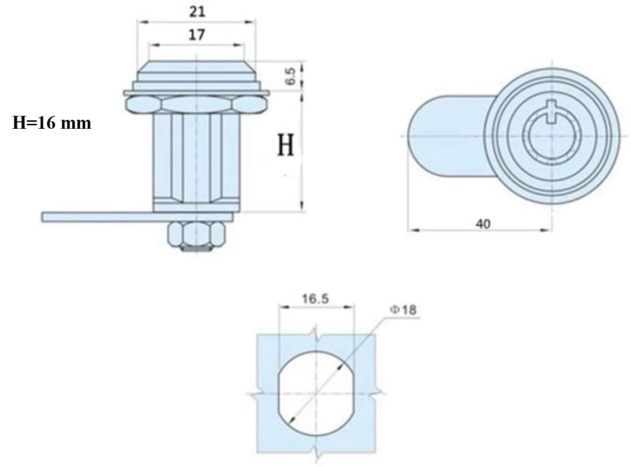 Thread Tubular Cam Lock 16mm Zinc Alloy Security Drawer Cam Cylinder Lock with 2 Keys for Door Mailbox Cabinet Cupboard Letterbox Silver