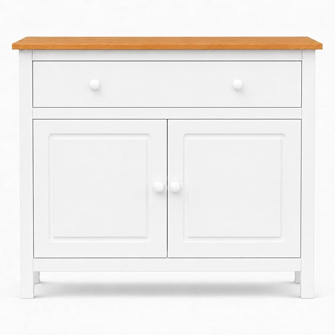 From the Tree Furniture 44" Wide White & Pine Top Solid Pine Shaker Sideboard