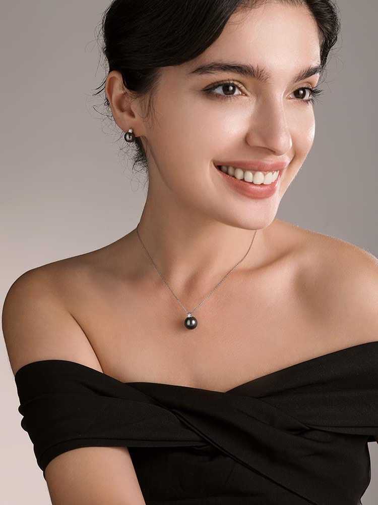 NONNYL Anniversary Birthday Gfits for Wife - Tahitian Black Pearl Necklace- Gifts for Women Mom Girlfriend Her Christmas Mothers Day Valentine's Day Fine Jewelry Gifts Real 9-10mm Pearls Pendant