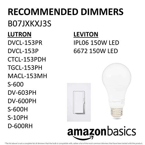 Amazon Basics A19 LED Light Bulbs, 60 Watt Equivalent, Energy Efficient 9W, E26 Standard Base, Soft White 2700K, Dimmable, 10,000 Hour Lifetime , 6-Pack