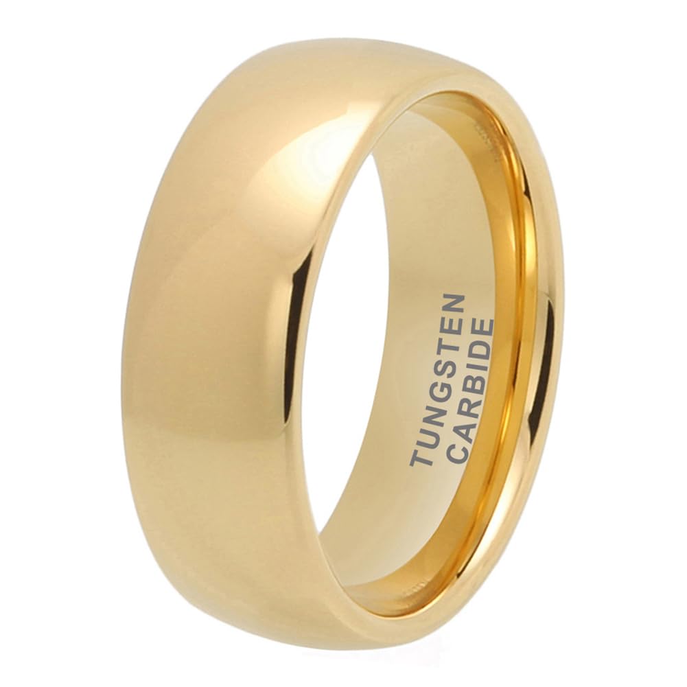TUTISS 8mm Gold Tungsten Rings for Men Women Engagement Wedding Bands Domed Polished Comfort Fit Size 12