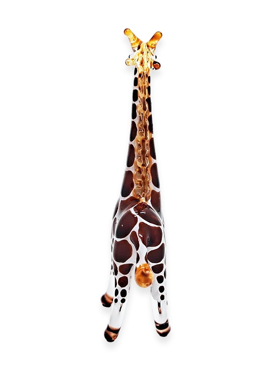 ChangThai Design Tiny 2⅝" High Brown White Giraffe Standing Figurine - Miniature Hand Blown Glass Giraffes Savanna Wildlife Long Neck Tallest Animals Crystal Decorative Collectible Figures Décor Gifts