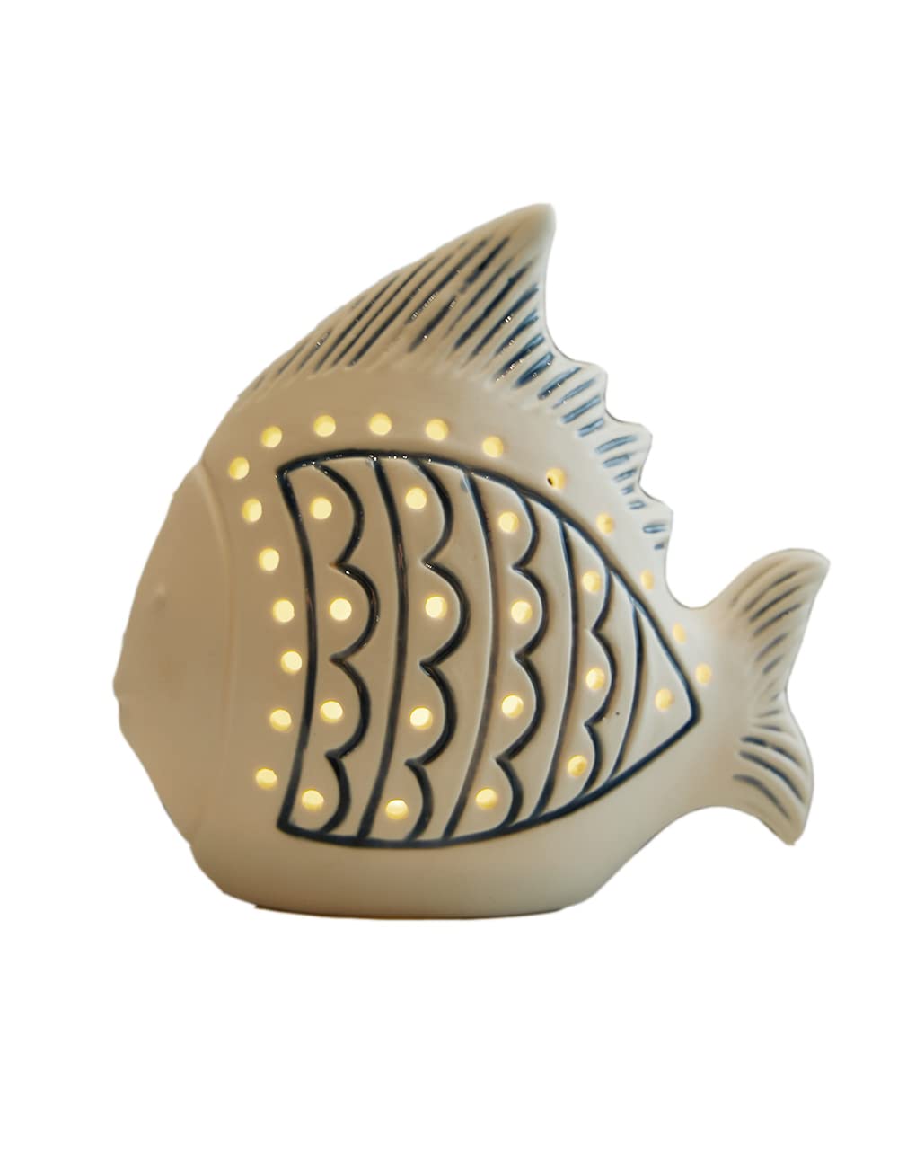 SEINHIJO Fish Statue Figurine LED Ocean Decor Modern Sculpture Home Gift for Table Centerpiece Art Ceramic 5.5 Inch