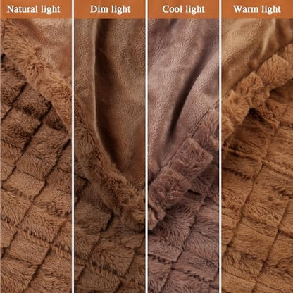 Beautyrest Zuri Reversible Faux Fur to Mink Electric Blanket, Auto Shut Off, Virtually Zero EMF, Multi Heat Setting, UL Certified, Machine Washable, Natural Marble Throw 50x70