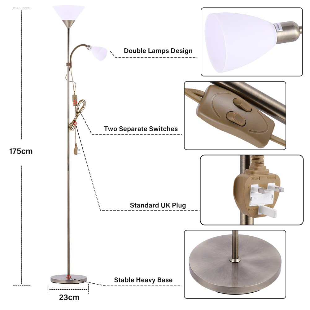 INMOZATA Standard Lamps Living Room, Uplighter Floor Lamp, Modern Mother & Child Tall Floor Lamp for Living Room, Bedroom, Lounge, Office(Bronze)
