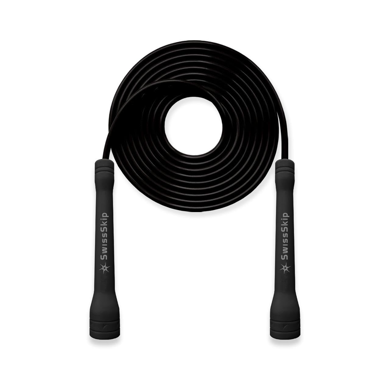 SwissSkip Speed Jump Rope by Dayan Kolev, 5mm PVC Skipping Rope, for Beginners and Advanced Athletes, Ideal for Fitness, Cardio, Boxing & CrossFit, Adjustable length with Unbreakable Handles (Black)