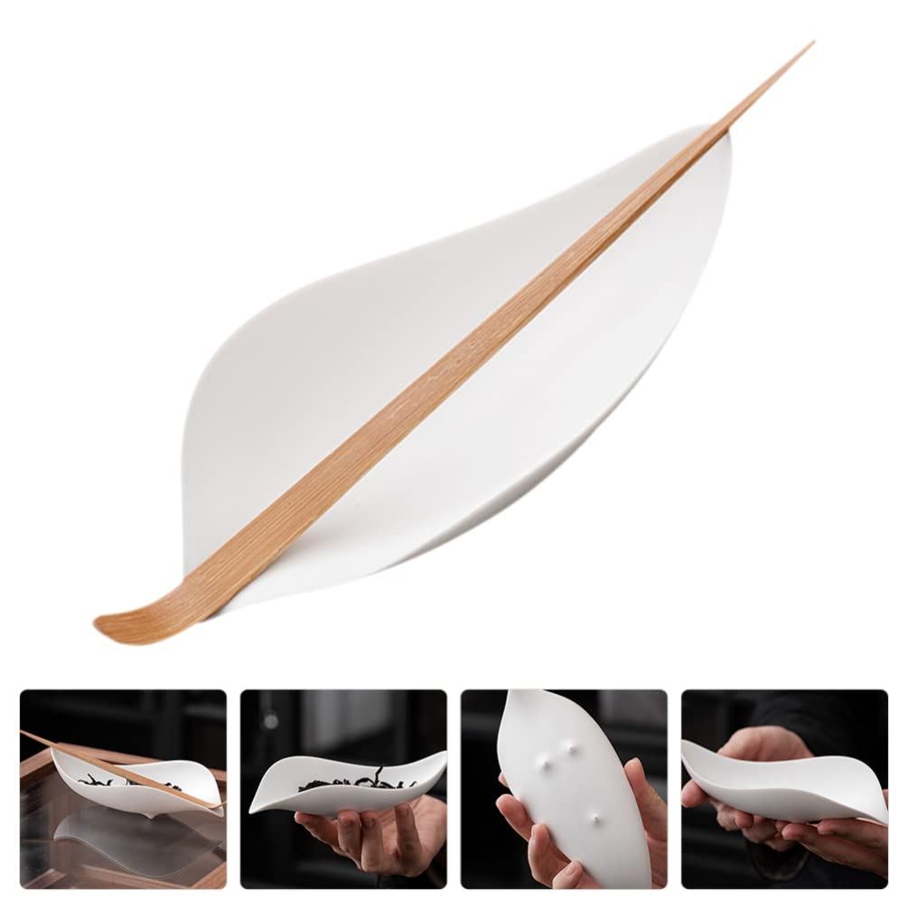 BESTonZON Tea Scoop Set Porcelain Loose Leaf Tea Dispenser and Shovel Lightweight Ceramic Spoon for Precise Measuring and Brewing at Home or Gatherings 5.78X2.36X1.18In