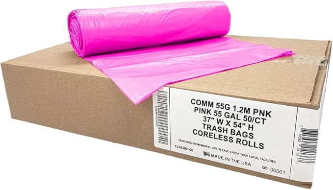 Ultrasac Heavy Duty 55 Gallon Pink Trash Bags