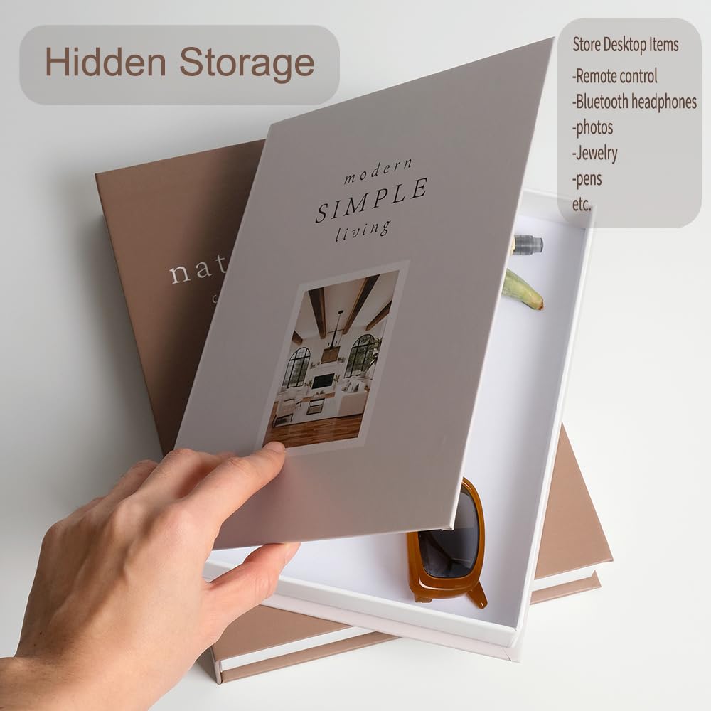 isuisle Decorative Faux Books with Hidden Storage – Magnetic Closure Coffee Table Decor Box Set – Nesting Book Storage for Remotes & Jewelry – Modern Living Room Shelf Decor